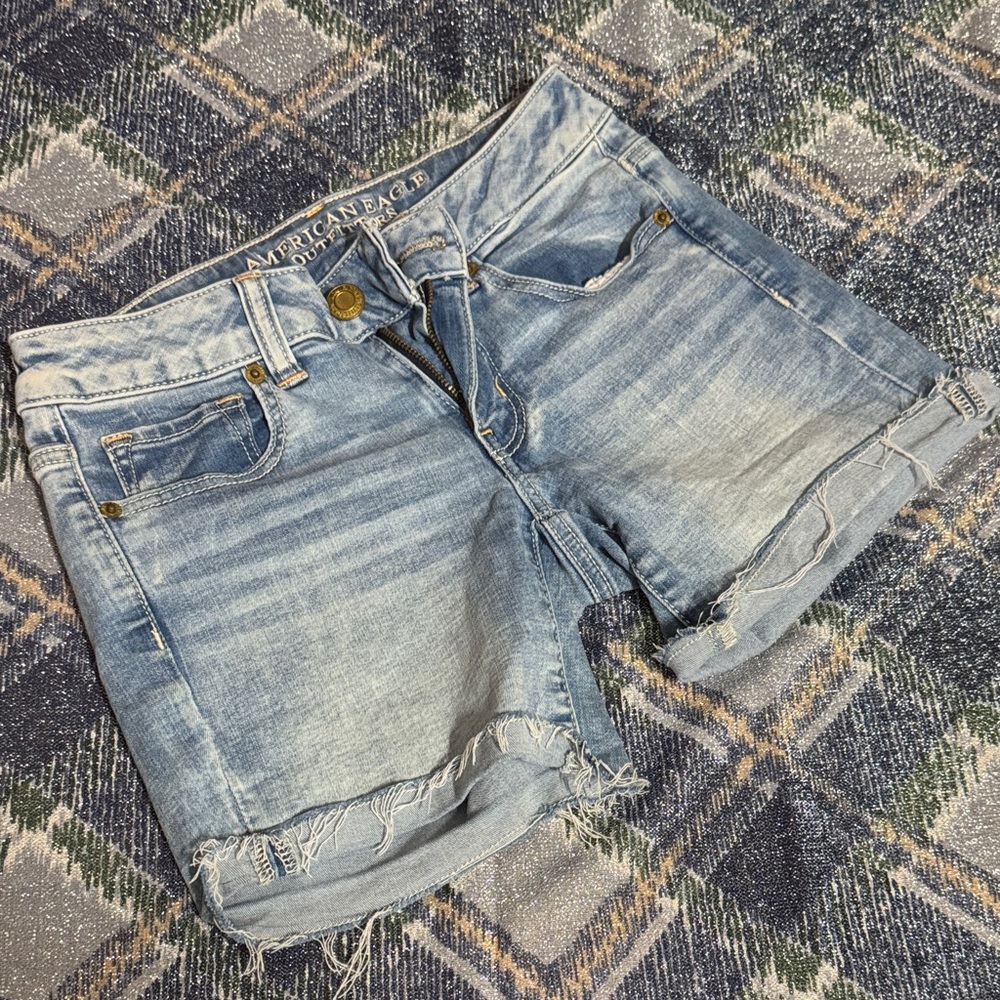 American Eagle Outfitters Light Blue Distressed Denim Shorts